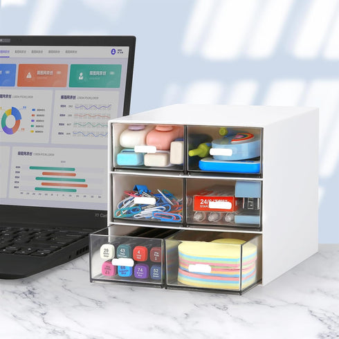 Desk Organizer with 5 Drawers, Rectangular Plastic Makeup Storage for Office, School, Home