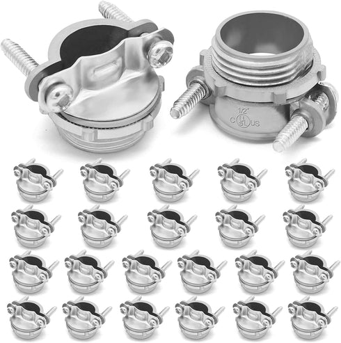 24pcs 1/2Inch Clamp Type Cable Connectors for Metallic Conduit to Protect Cables