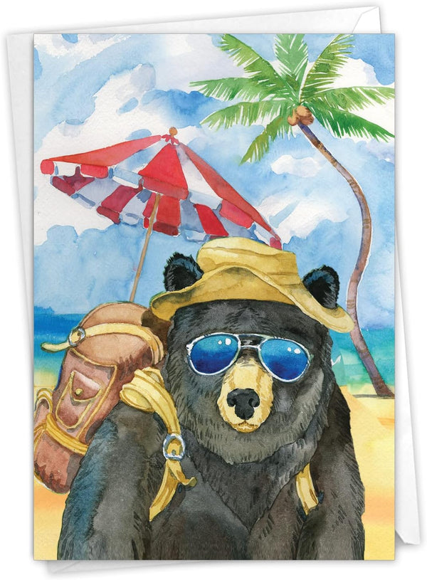 NobleWorks 1 Funny Father's Day Card for Dad, Pa, Pop, Daddy, Stepfather with Envelope - Humor - Animal's Day Off-Bear