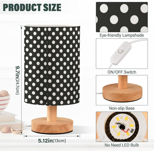 Bulb ALAZA Polka Dot Black White Decor Bedside Table Lamp with USB Port for Bedroom Nightstand Office Desk LED Included