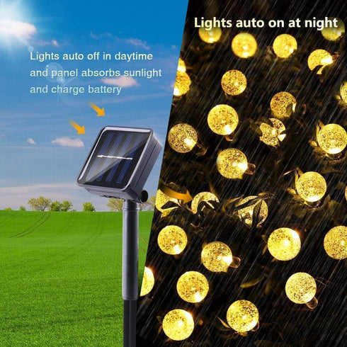 36ft 60 8 Toodour Solar String Lights Outdoor Waterproof, LED Globe String Light with Mode, Crystall Ball Lights Solar