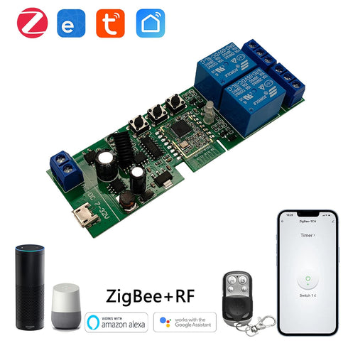 Jane Eyre Tuya Smart ZigBee 2 Channel Smart Relay with 433 RF Remote Control USB5V DC7-32V Instantaneous/Self-Lock Switch for Use with Alexa Google Home (Requires ZigBee Hub)