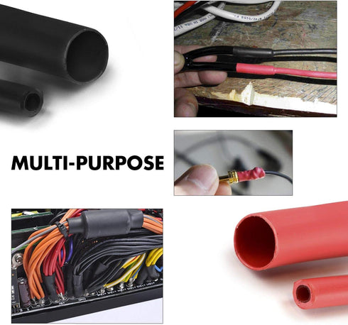 2 Pack 3/4'' Heat Shrink Tube, 3:1 Adhesive-Lined Tubing, Black & Red, 4 Ft