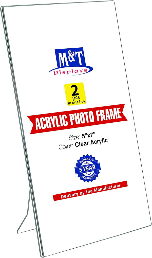 M&T Displays Clear Acrylic Photo Frame 5x7 inch Picture Sign Holder Portrait