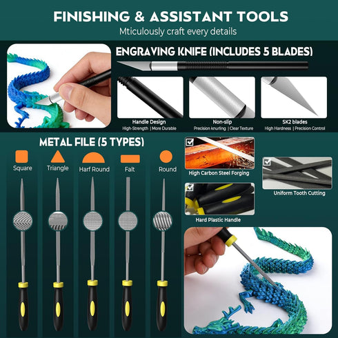 3D 45PCS 3D Nozzle Printer Tools Kit, Printing Accessories for FDM/SLA Printer with Cleaning Tools, Removal Scraper