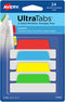 Avery Margin Ultra Tabs - 2.5" x 1", 24 Repositionable Page Tabs, Assorted Colors, 2-Side Writable