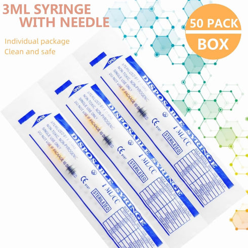 50 Pack 1ml 25 Gauge 5/8 Inch Syringes for Scientific Labs, Industrial Dispensing, Individually Sealed