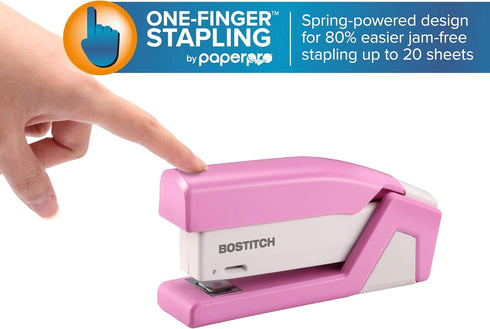 Bostitch Office InCourage Compact Stapler, Spring-Powered, BCA Pink (1588), Plastic Half Strip