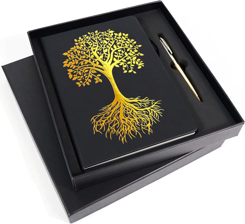 Veway Tree of Life Journal and Pen Gift Set - Vegan Leather A5 Hardcover Fancy Notebook with 224 Lined Pages