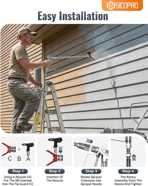 3600 Nozzle Airless Paint Sprayer Gun Kit, PSI High Airless Spray Gun Kit, Airless Paint Sprayer Hose, Extension Pole