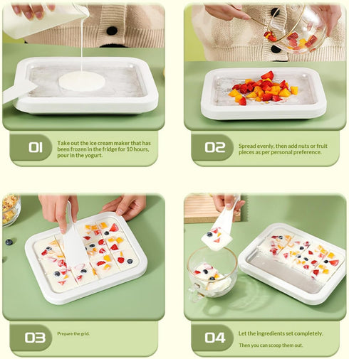 Faygeal Set 2 Home Rolled Ice Cream Maker Freeze Plate with Scrapers Homemade Ice Cream Tray Yogurt Sorbet