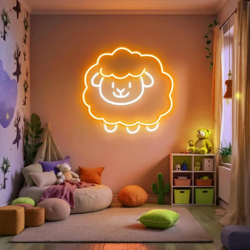 Cute Sheep Neon Sign, Kawaii Sheep LED Light, Nursery Wall Decor, Animal Neon Light for Kids Room, Baby Gift, Office