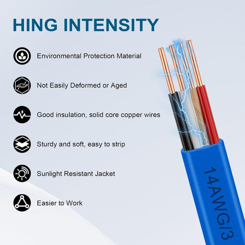 14/3 15FT 14 3 NM-B Wire with Ground - Non-Metallic Sheathed Cable Pure Copper AWG Conductor Residential Indoor Wire