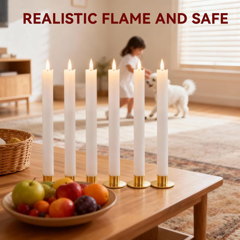 SUNGEGE 9.9 Inch 6 Pack Dimmable Flameless Taper Candles Battery Operated Ivory Realistic Flickering Flame Remote