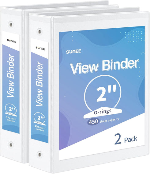 SUNEE 2 Pack 3 Ring Binder, 2 Inch Clear View, PVC-Free, Fits 8.5x11 Inches for School or Office Supplies