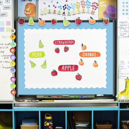 Whaline 65.6ft Blue Bulletin Board Borders, 4 Rolls Blue Series Die-Cut Board Trim for School Classroom