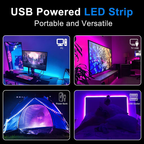 50ft CHARKEE LED Lights USB-Powered, RGB Strip Lighting for Bedroom/TV Backlight/Gaming Lighting, Color Changing