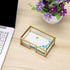 Hipiwe Glass Business Card Holder with Lid, Desktop Name Card Display Box Organizer, Gold Metal Container for Office
