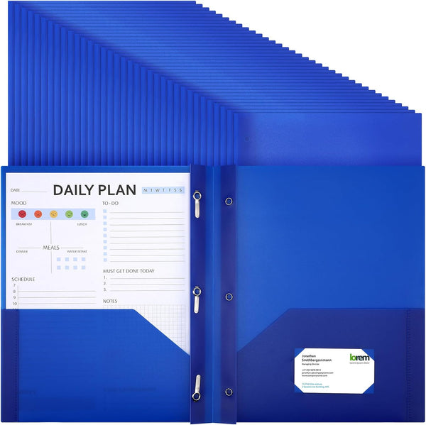 Cholemy 36 Pcs Plastic Pocket Folders with 2 Heavy Duty Pockets, Letter Size Paper Folders for Office Workers
