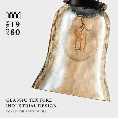 5.5"x6.3" 15"-72" E26 Modern Glass Pendant Light, Amber Ribbed Globe Light Fixture with Gold Cap, Adjustable Cord