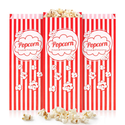 50 Individual 2oz Popcorn Bags - Disposable Food Paper Sleeves for Party, Carnival, and Movie Night Supplies