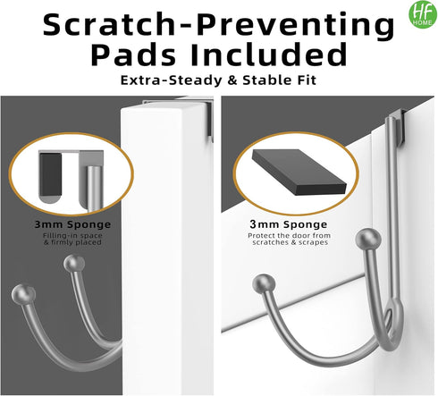 HFHOME 2 Packs Over The Door Double Hanger Hooks, Metal Twin Hooks Organizer for Coats, Hats, Towels - Silver
