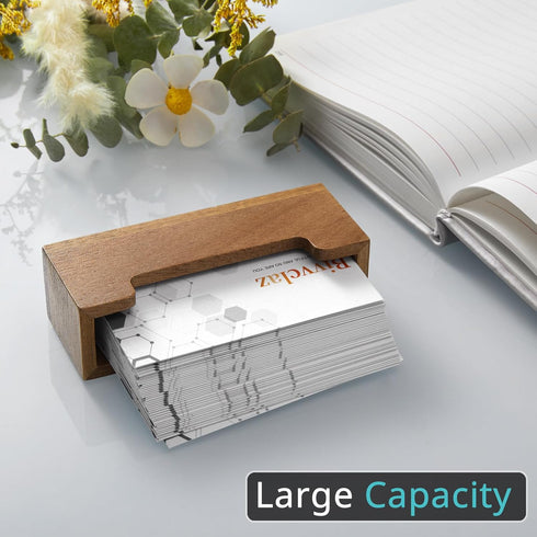 Business Card Holder for Desk, Acacia Wood Organizer for Office Home Tabletop Exhibition