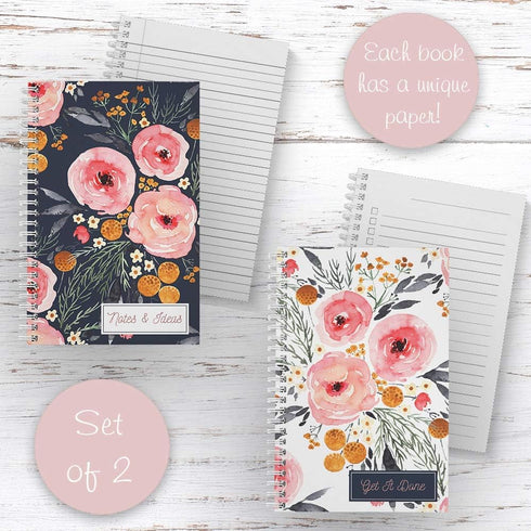 Mountain Floral 2-Pack Spiral Notebook Set, 120 College Ruled and Checklist Paper, 5.5" x 8.5"