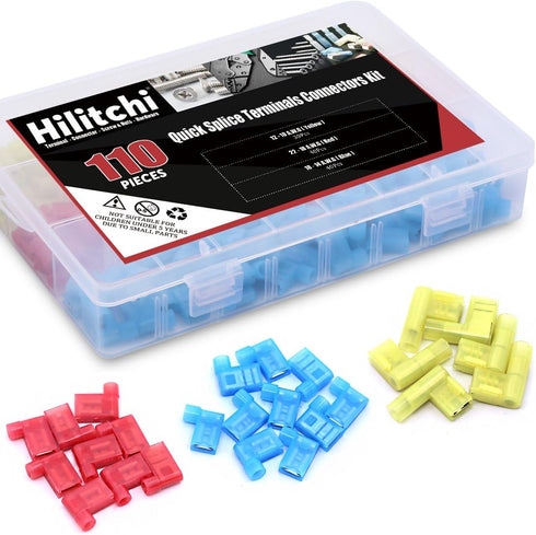 Hilitchi 110pcs 22-18 18-14 12-10 Gauge Nylon Flag Spade Female Insulated Quick Disconnects Connector Assortment