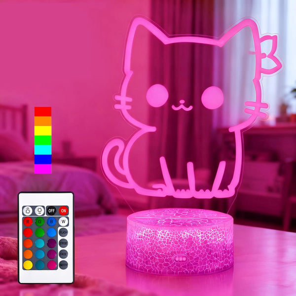 Glowix Cat Night Light, Cute Night Light, 16 Color Change Decor Lamp, Dimmable