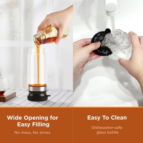 12 OZ 2 Pack Aelga Coffee Syrup Dispenser, Honey Dispenser, Glass Syrup Bottles with Handle, No Drip Pouring, Coffee