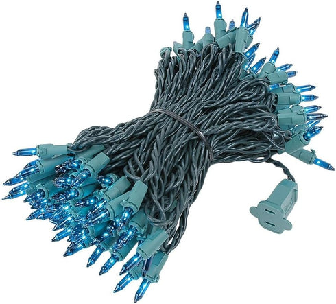 Novelty Lights 100 Light Teal Christmas Mini String Light Set, Green Wire, 50' Long