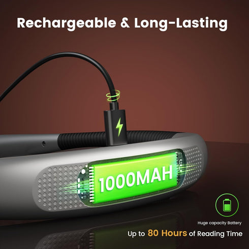 3-Color 6-Brightness 80-hr Glocusent Book Light, & Reading Light, Bendable Neck Light, Lasting Rechargeable Book Light