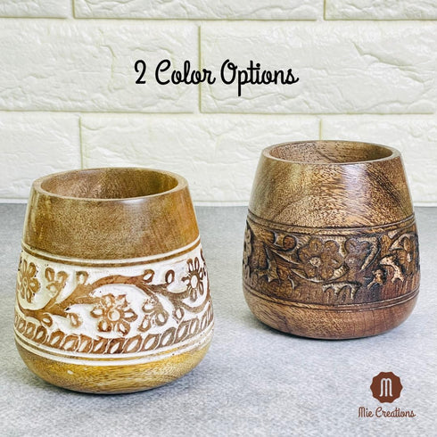 Mie Creations Designer Pencil Holder for Desk, Cute Wooden Paintbrush Cup, Office Desktop Organizer for Art Supplies
