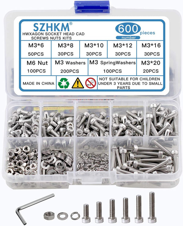 600PCS M3 Screws Hex Stainless Steel Bolts and Nuts Kit - Assorted Screws and Nuts Button Head Cap Metric M3 Bolt Kit