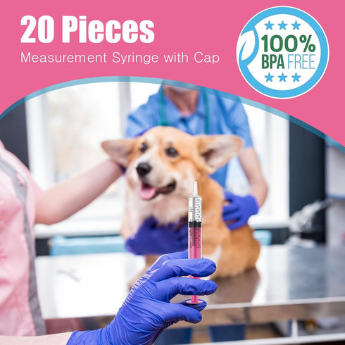 20 Pack 10ml Plastic Syringe with Caps, Colored Measuring Syringe for Pets Feeding, Individually Sealed