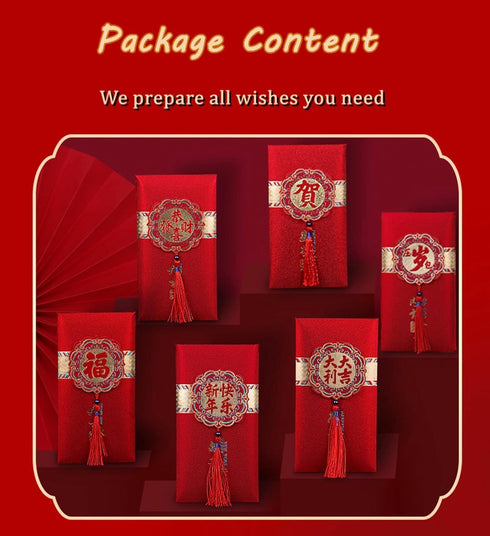 Chinese New Year Red Envelopes 2025, 6Pcs Money Red Pocket for Year of Snake with Gold Foil Patterns