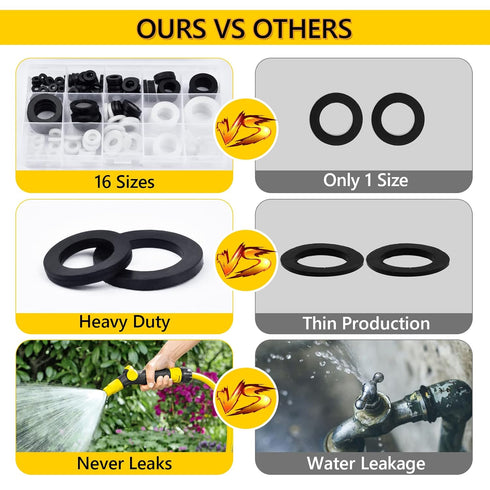 135 PCS Rubber Washers, Shower Hose Washers, 16 Sizes Rubber & Silicone Gasket Kit for Sealing Repair