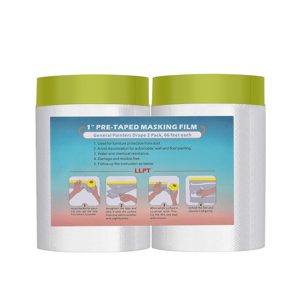 LLPT Tape and Drape, 35.4 x 66 Ft, Pre-Taped Masking Film for Painting Protection, 2 Pack