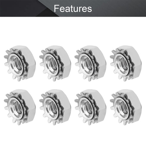 MroMax 10#-24 K-Lock Nuts | Silver 304 Stainless Steel Keps Lock Nuts | 100Pcs for Hardware Fastening