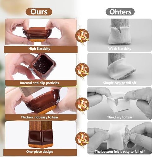 28Pcs Brown Chair Leg Floor Protectors for Hardwood Floors, Silicone Covers, Felt Furniture Pads for Smooth Moving