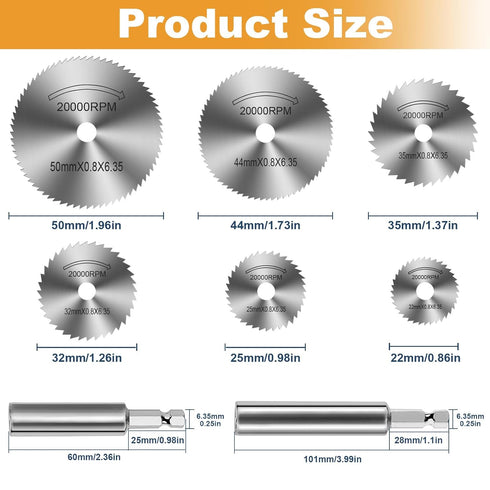 6pcs 2pc 1/4" FOTYBEl Cutting Wheel for Drill, Rotary Tool Cutting Discs with Steel Saw Blades, Hex Short Shank