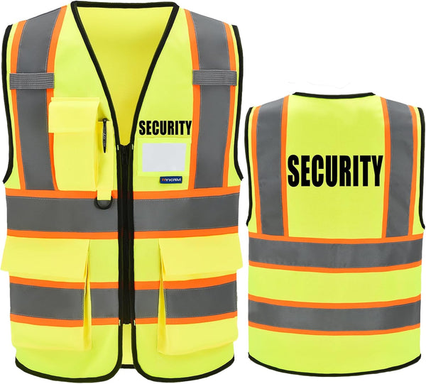 AYKRM Security Vest for Men Women 7 Pockets High Visibility Reflective Safety