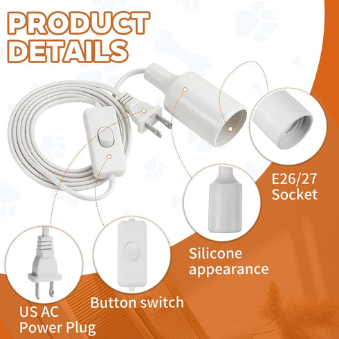 10 Pack E26/E27 Bulb 6 LED Light Socket Hanging Light Cord Pendant Lights Cord with Switch Lights Socket Extension