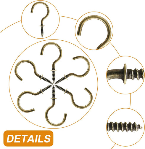 Biaungdo 60 Pcs 1-1/4" Ceiling Cup Hooks, Self-Tapping Screw Hooks in Bronze