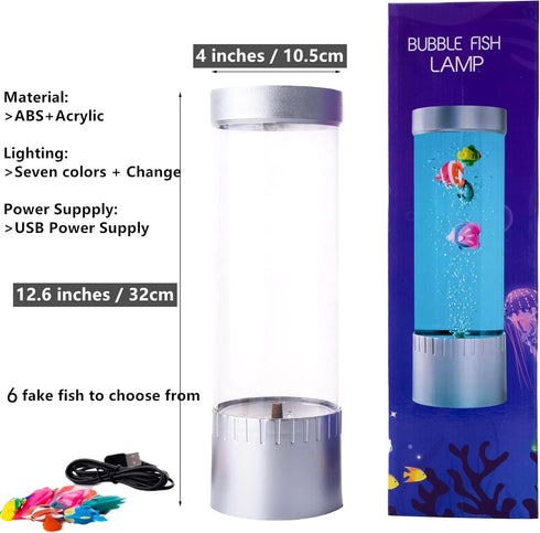 1ft Bubble Fish Lamp, LED Aquarium Sensory Light, Colorful Bubble Tube for Bedroom, Kids Room, Living Room, Party