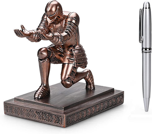 Knight Pen Holder Stand, Resin Desk Organizer with Fancy Pen Gift for Office and Home (Bronze)