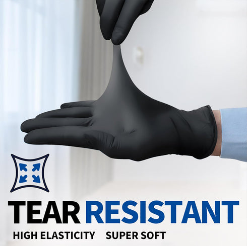 Medical Nitrile Exam Gloves, Black 3.5 mil Powder-Free Latex-Free Food Safe Cleaning Disposable Glove, 100 Pcs