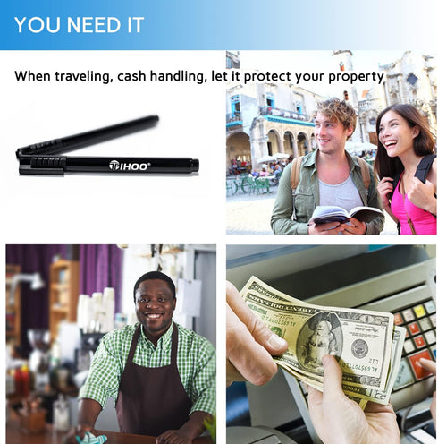 TIHOO Counterfeit Bill Detector Pens, 5 Pack - Fake Money Marker, Yellow Chisel Tip, Not Water Resistant