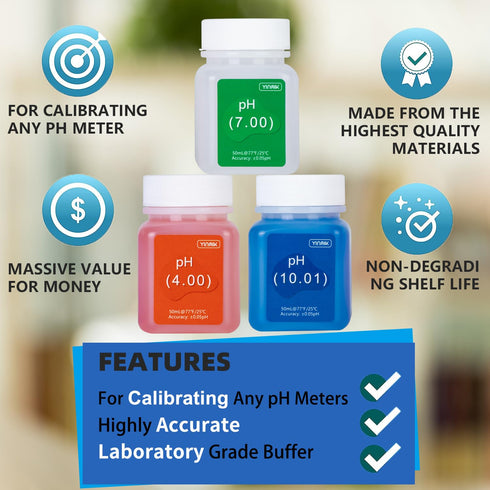 pH Meter Calibration Solution Kit(4.00,7.00&10.01) with pH Electrode Storage Solution Kit,3 Bottles pH Calibration Buffer Solution and 2 bottels KCL pH Probe Solution for pH Meters